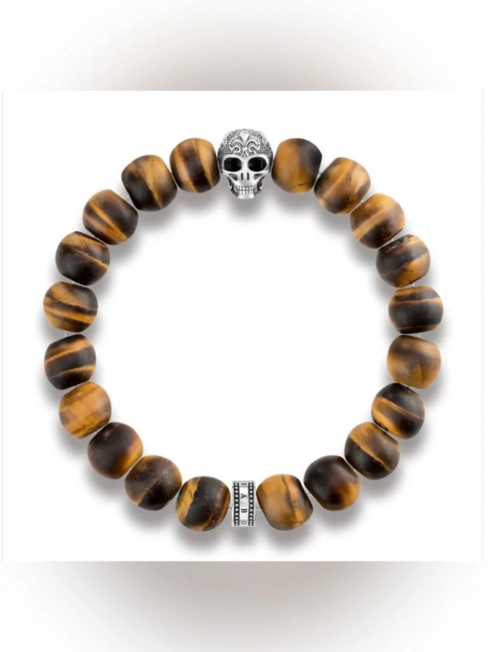 Thomas Sabo Rebel at Heart Power Skull Bracelet Tiger Eye Sterling Silver 925
